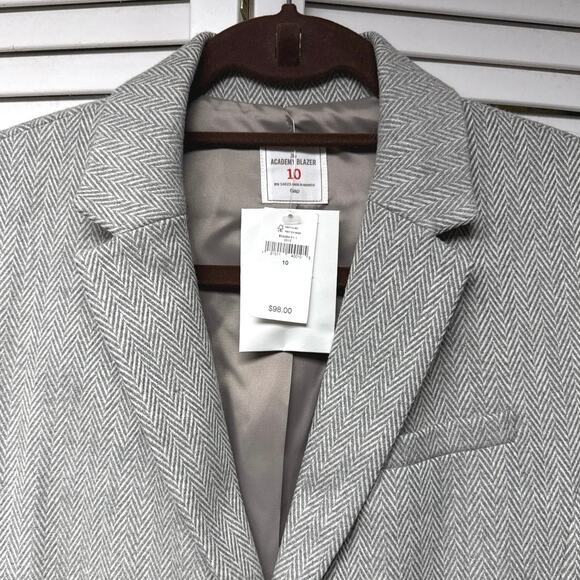 NWT Gap Academy Blazer Siz 10 Gray Herringbone Elbow Patches Academia Wool Blend - Picture 2 of 7
